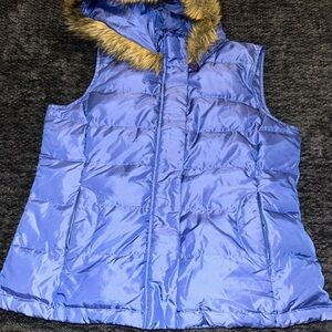 Woman’s Puffer Vest with Faux Fur Hood Talbots Small
